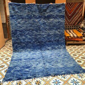 Handwoven Berber Boujad Rug in Blue -10'x6'.6"-Blue Wool Carpet
